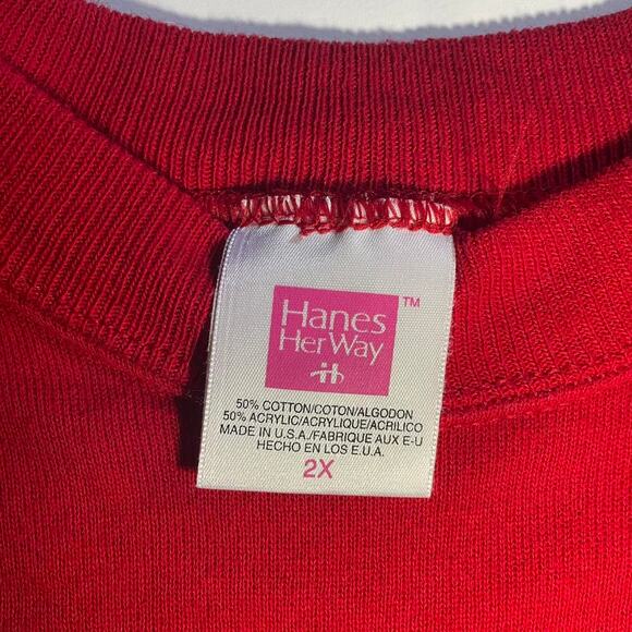 Vintage 80s 90s Hanes Her Way Red Crewneck Pullover Sweatshirt - Picture 2 of 3